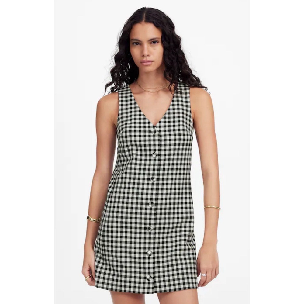 Madewell‎ Mini Vest Dress Gingham Black White Wool Viscose Blend, Size 6